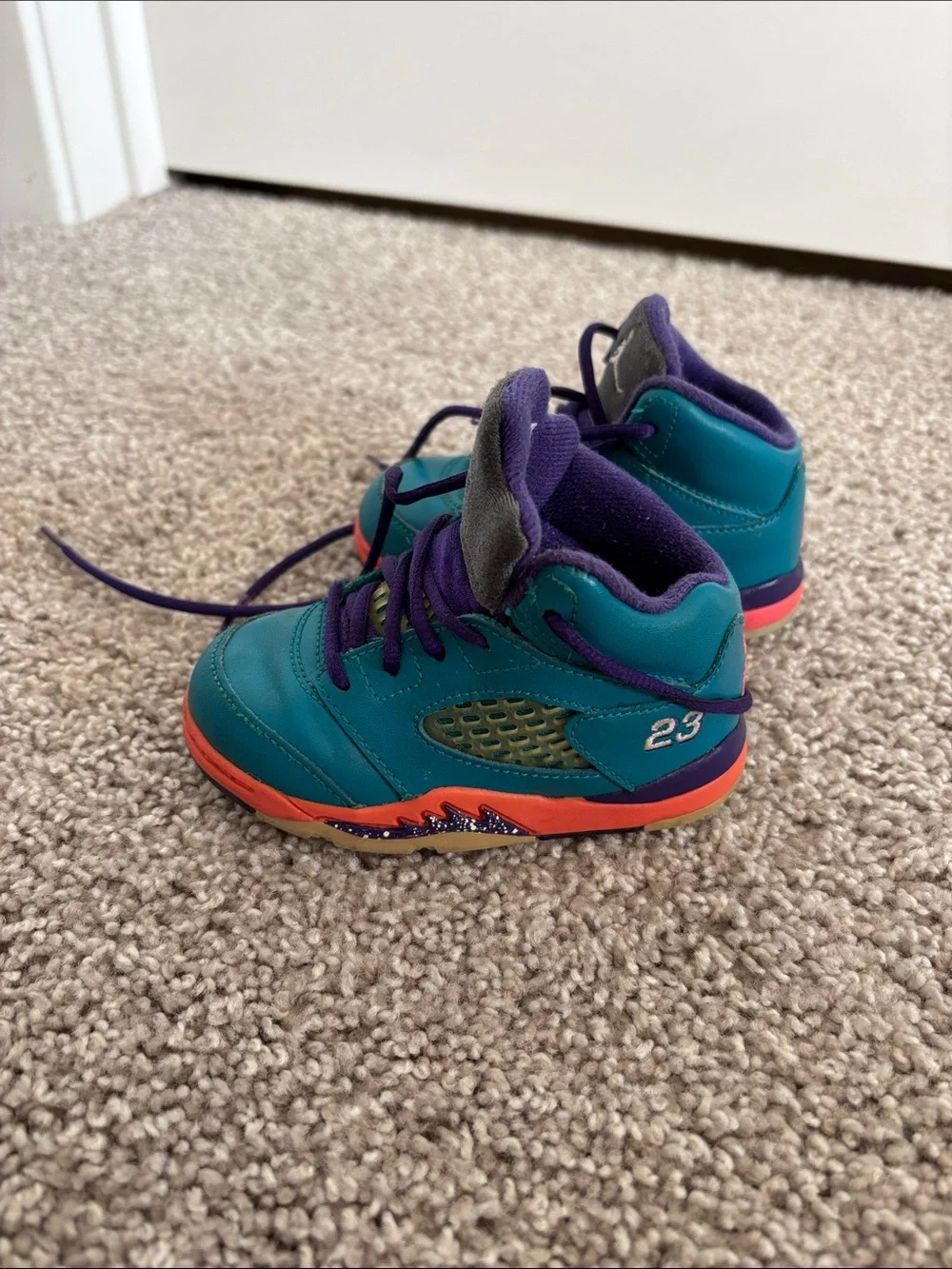 Nike Kids Teal, Purple & Coral High-Top Air Jordan Sneakers
